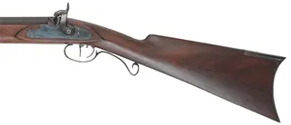 Left Hand Hawken Rifle,
.54 caliber, 36" tapered barrel,
percussion, walnut, iron trim, 
used, signed Parry
 Left Hand Hawken Rifle,
.54 caliber, 36" tapered barrel,
percussion, walnut, iron trim, 
used, signed Parry